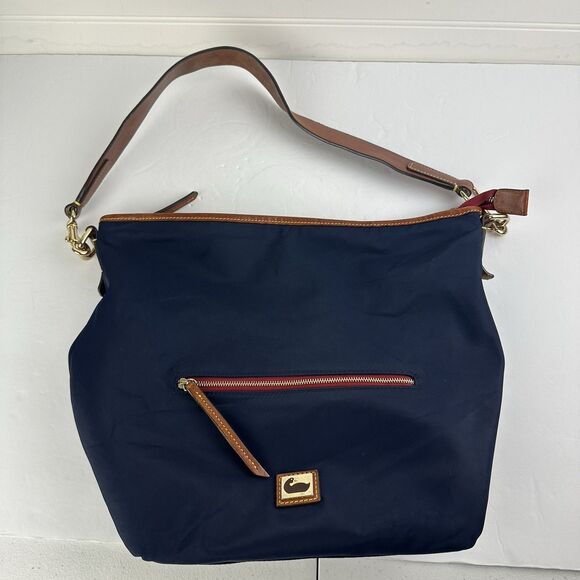 DOONEY & BOURKE Wayfarer Navy Blue Nylon Zip Hobo Leather Shoulder Bag Purse - Picture 3 of 16
